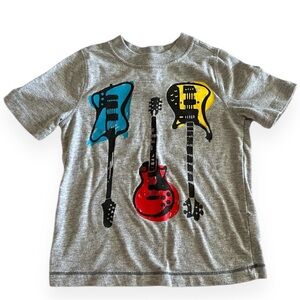 Old Navy 3T Grey Shortsleeve Tshirt w/ Red, Yellow, and Blue Guitars